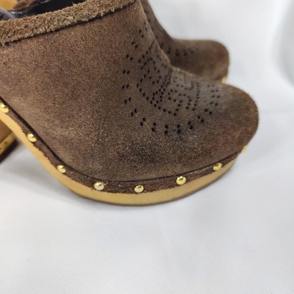 TORY BURCH Brayden Brown Suede Block Heel Slingback Clog Women's Shoe Size 6M - Picture 5 of 10